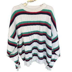 Vintage Warren Scott Sweater Womens Extra Large XL Striped Cotton USA Coastal
